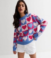 Blue Vanilla Blue Checkerboard Heart Knit Jumper